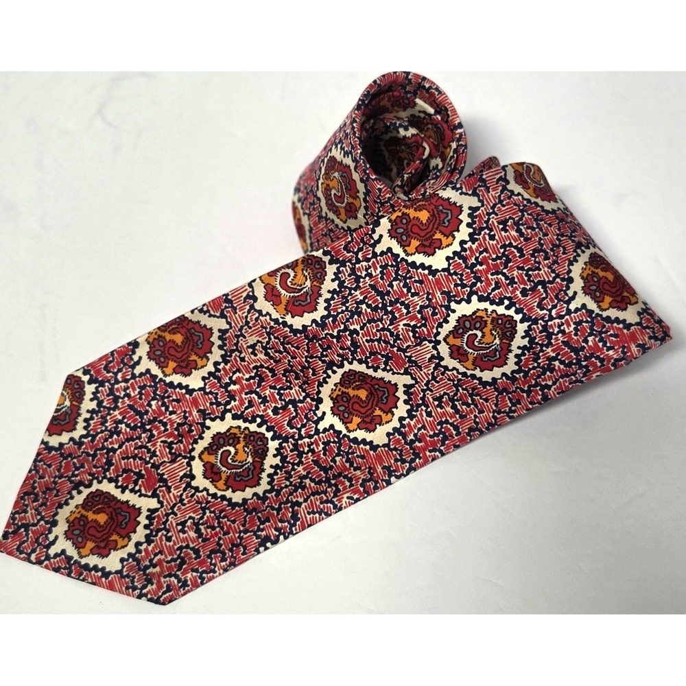 VTG Silk John Frederics Necktie Silk Union Made Levys Nashville Wide Tie Red/Blu - Picture 3 of 10